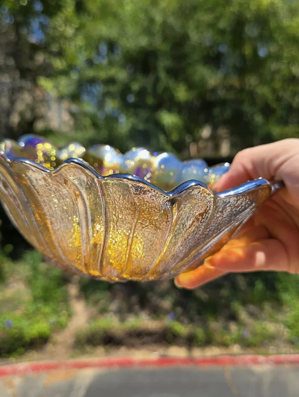 Vintage Indiana Iridescent Carnival Glass Marigold Sunflower Candy/Trinket Dish